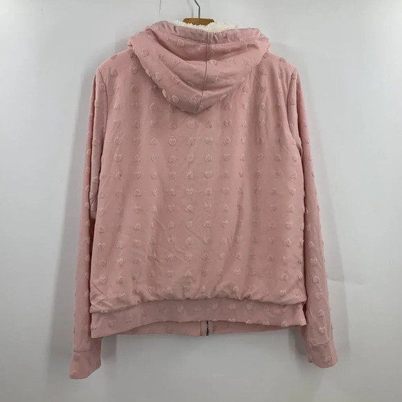 Bobeau Women's‎ Flocked Hearts Ultraplush Full Zip Long Sleeve Hoodie Size L NWT - Picture 2 of 13